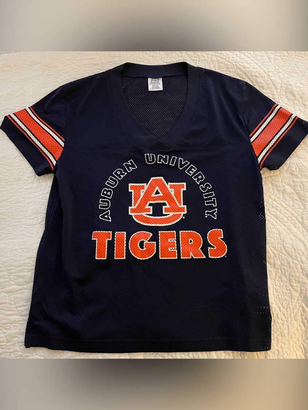 Pro Edge Navy and Orange Auburn Tigers V-Neck Jersey Top